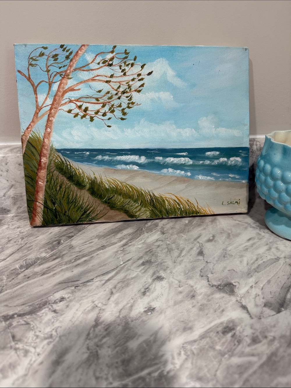 Original Signed Beach Landscape Painting Coastal Ocean Seascape Canvas Wall Art